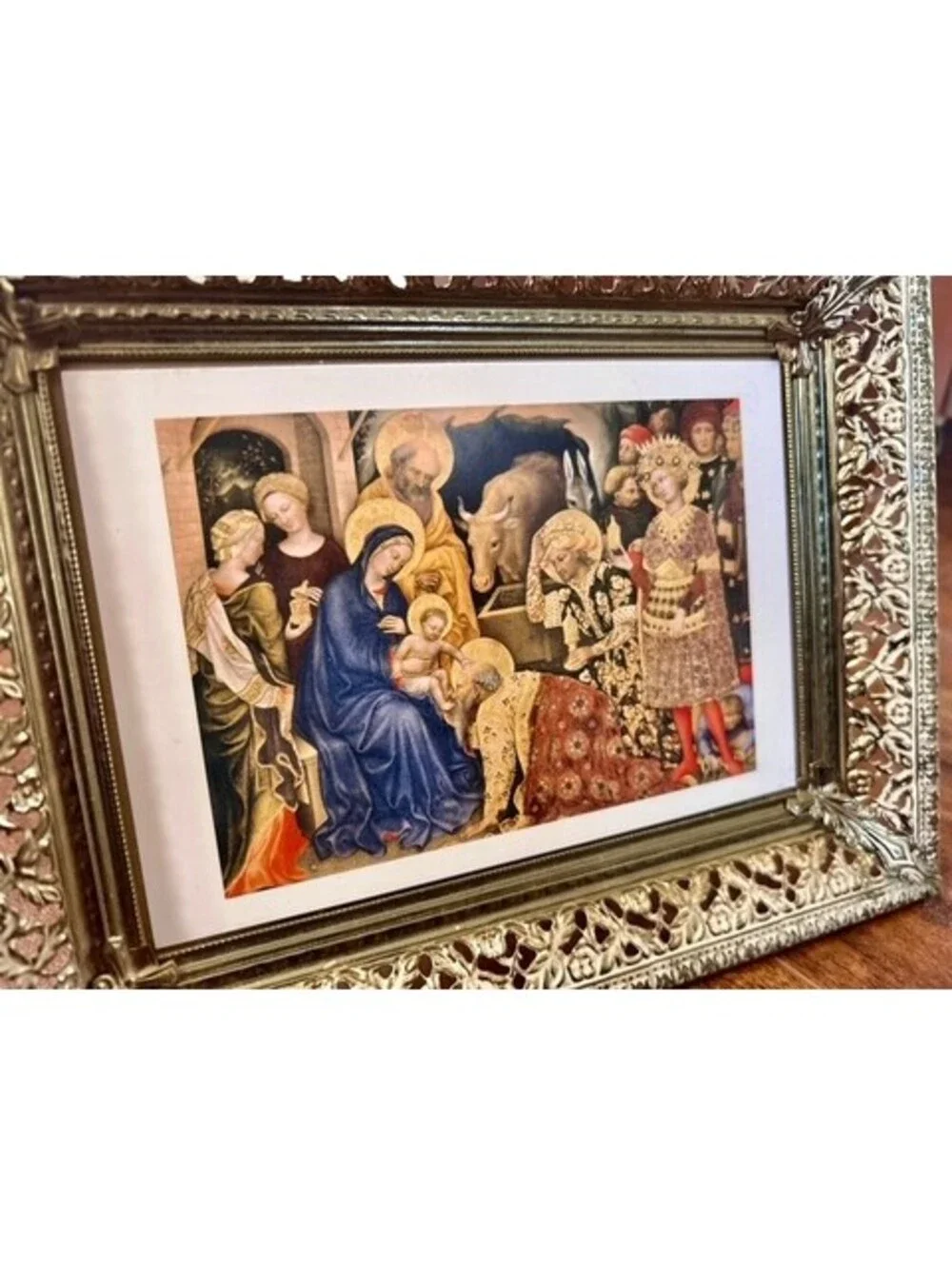 Ornate Gold Tone  Picture Frame with Adoration of the Magi Print by Fabriano